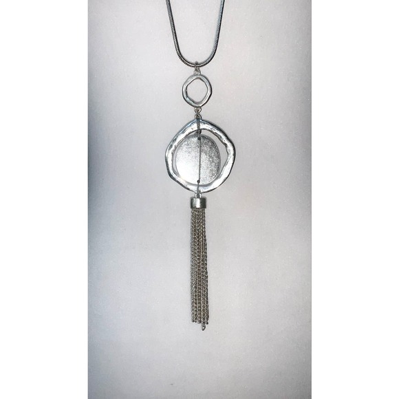 New Directions Silver Tone Hammered Pendant Statement Necklace Denim NWT - Picture 2 of 5